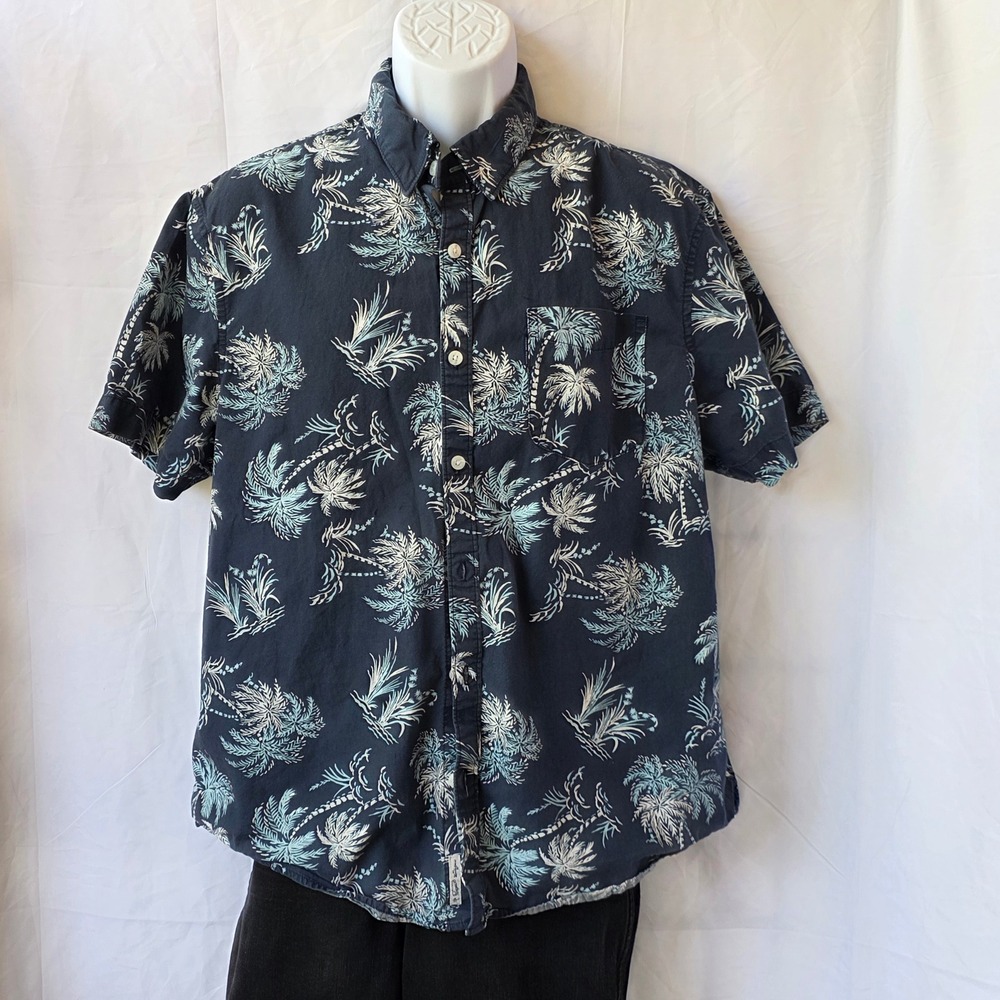 Original Penguin Hawaiian Shirt Men's XL Blue Palm Tree Short Sleeve Button Down
